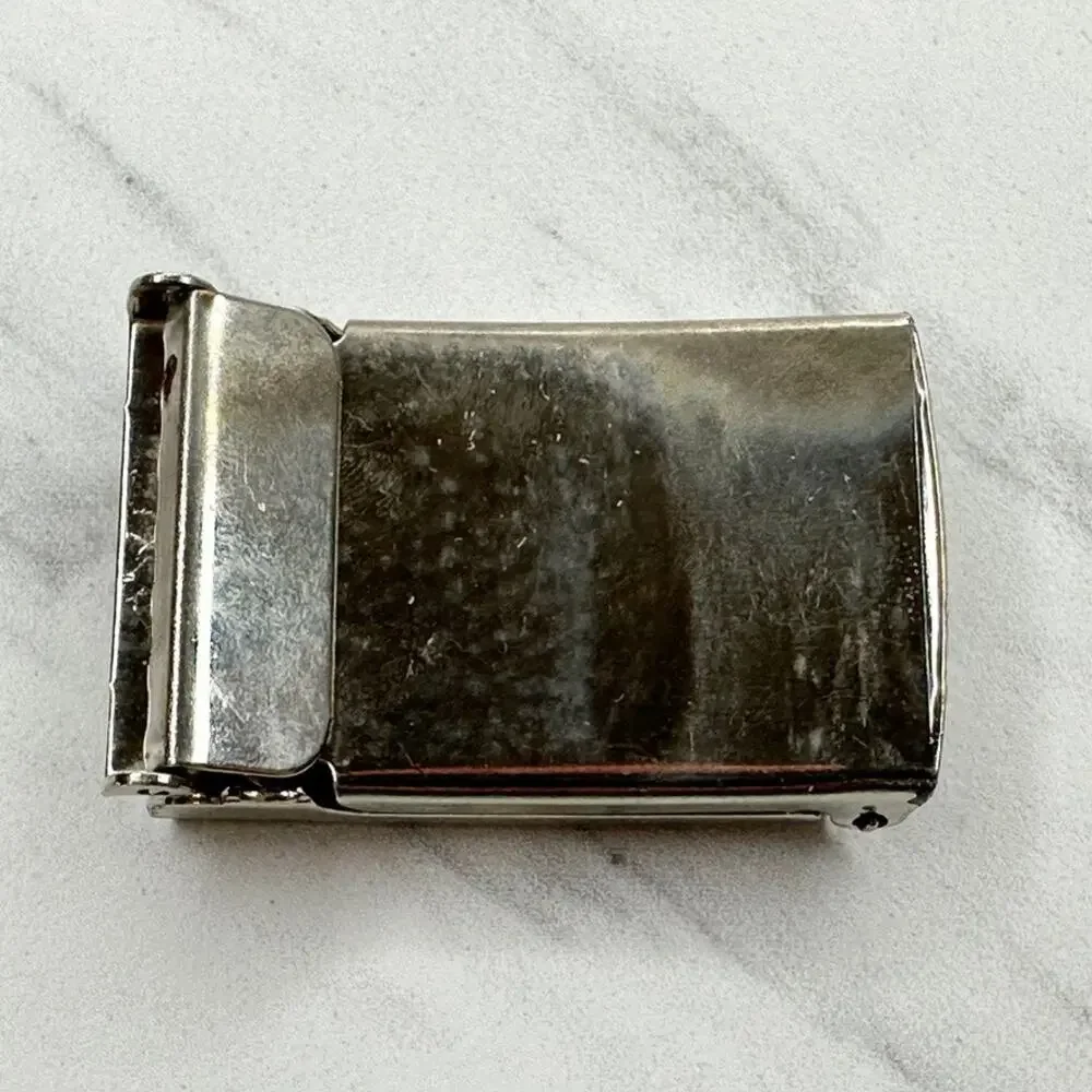 Silver Tone Web Clamp Military Style Slide Belt Buckle Simple Basic Unisex ✨